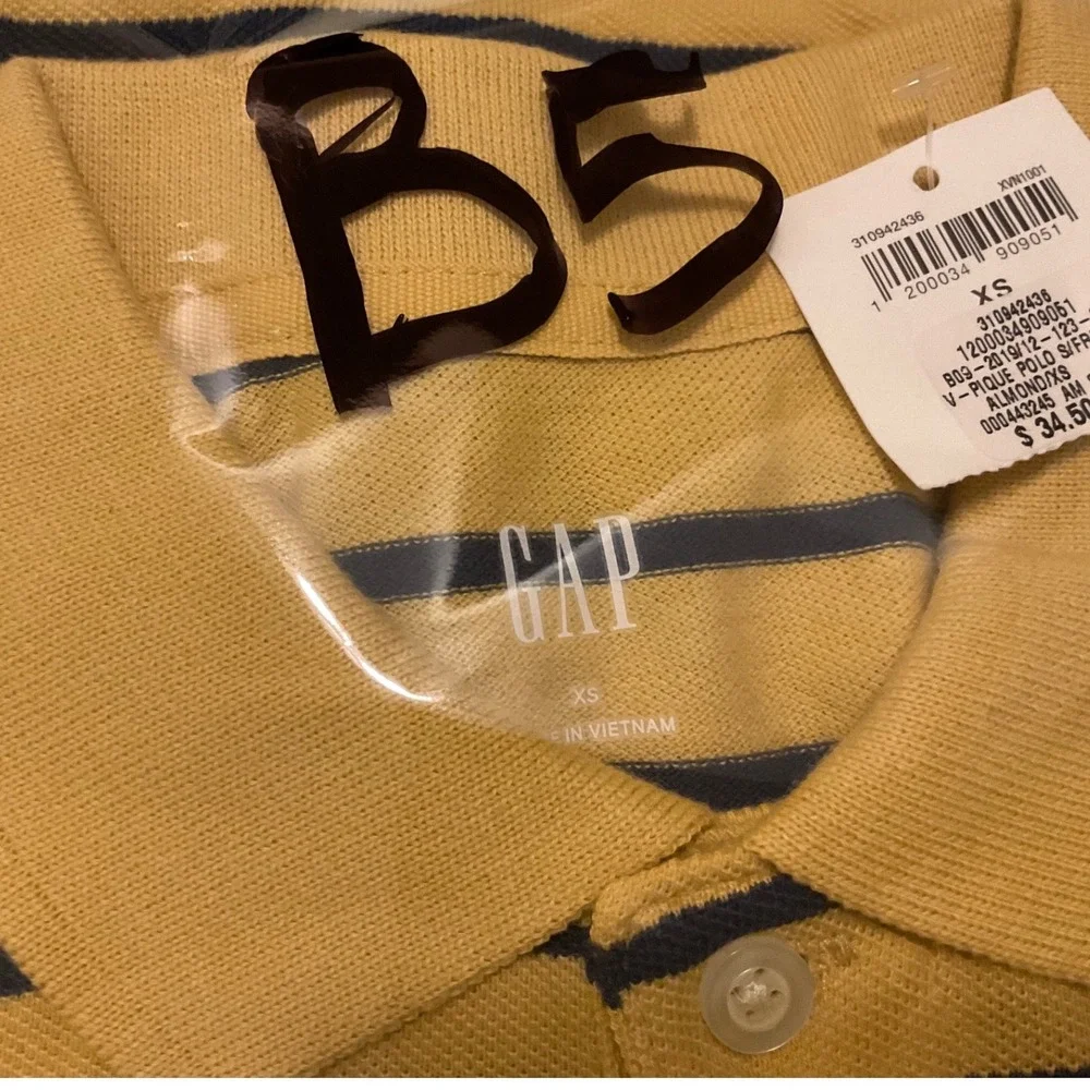 GAP Kids Boys Yellow Navy Striped Short Sleeve‎ Polo Shirt Size XS